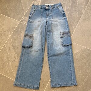 Wide Leg Cargo Jeans in Light Blue Denim